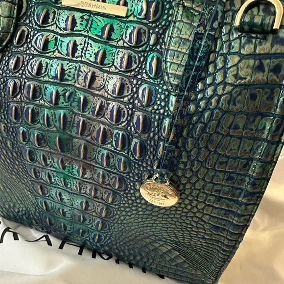 Brahmin Blue Satchel with Gold Accents (Caroline Dragon Melbourne) - Picture 3 of 8